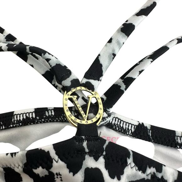 VICTORIA'S SECRET Swim Strappy Brazilian Bottom XL Black White Leopard New - Picture 4 of 6